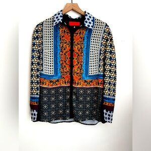 Clover Canyon women long sleeve printed blouse artsy whimsical modest Office S